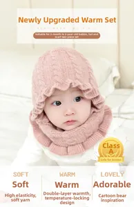 Pink knit baby hat and scarf set with lace detail for infants aged 3 months to 2 years