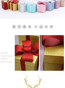 Detail of glitter gift boxes with festive ribbons for Christmas and New Year decorations