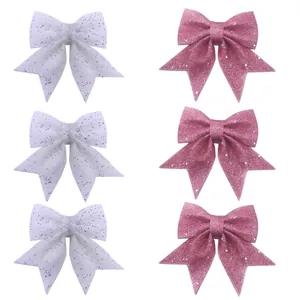 Pink and silver glitter Christmas bows set for festive tree decoration and DIY gift wrapping