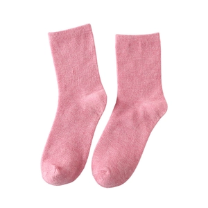 Minimalist candy pink cotton crew socks with knitted texture for women in autumn