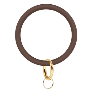 Brown silicone wristlet keychain with a gold metal spring clasp and split ring