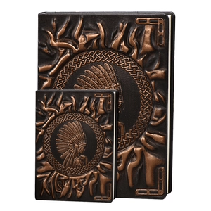 Vintage embossed A5 A6 notebook set with leather-like cover and native portrait design