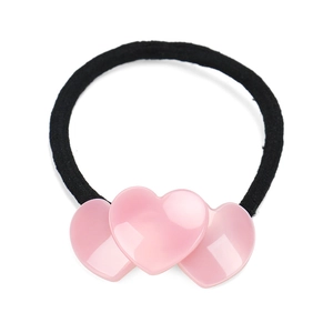 Pink acetate heart hair tie with black elastic band for ponytail styling accessories
