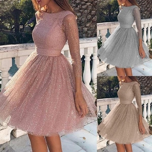 Detailed comparison of pink, silver, and champagne sequin mesh long-sleeved dresses