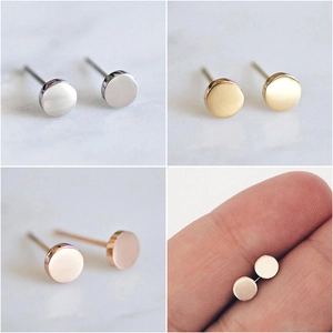 Titanium steel round stud earrings in silver gold and rose gold finishes set