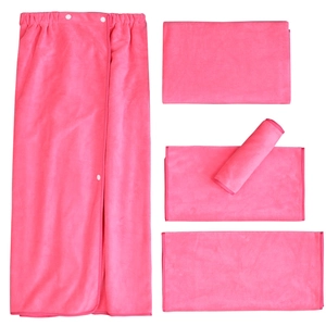 Pink microfiber wearable bath towel set with hair wrap and matching square towel