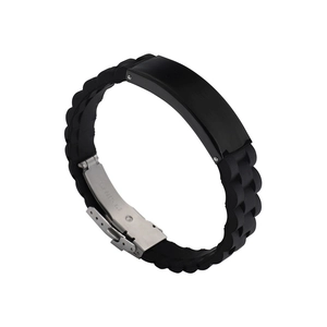 Bracelet sport en silicone noir pour hommes avec fermoir en acier inoxydable gravé