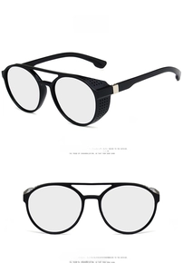 Steampunk sunglasses with double bridge and side shields in polished black finish
