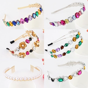 Elegant baroque floral headbands with crystals and pearls in gold and silver finish