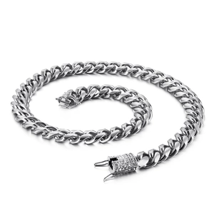 Silver stainless steel Cuban chain necklace with a luxury diamond-set dragon clasp buckle