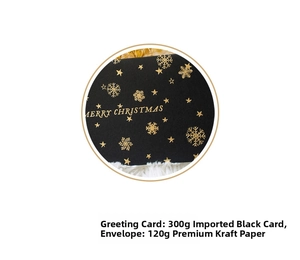Close-up of gold foil Christmas card on 300g black paper with kraft envelope