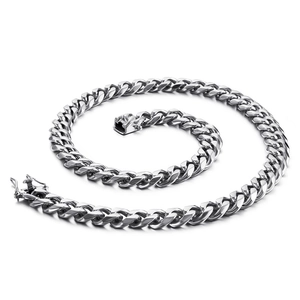 Polished silver stainless steel Cuban link chain necklace with a secure box clasp