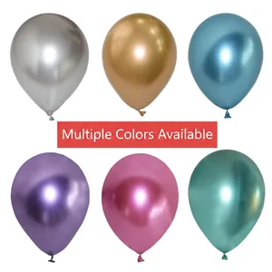 Set of 12-inch thickened chrome metallic latex balloons in assorted party colors
