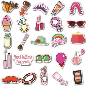 50 autocollants de maquillage mignons et imperméables pour bagages et ordinateur