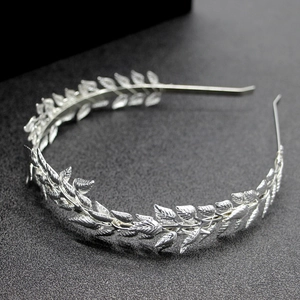 Elegant silver metal leaf headband for bridal wedding hair accessories in minimalist style