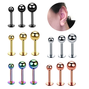 Stainless Steel Labret Stud Flat Back Internal Thread Ball Lip Piercing Jewelry Ear Cartilage Earring Unisex Body Decor