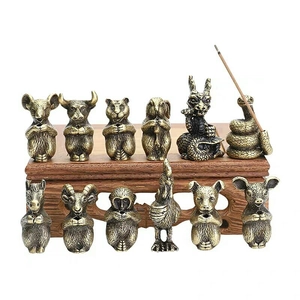 Twelve Chinese Zodiac Incense Stick Holder Alloy Antique Mini Animal Figurine Desktop Ornament Incense Burner Zen Decor