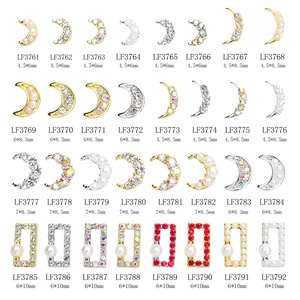 Nail Art Charms Alloy Crescent Moon Hollow Rectangle Rhinestone Faux Artificial Pearl DIY Manicure Decorations For Women
