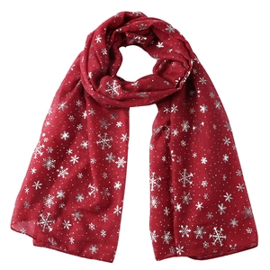 Écharpe de Noël rouge avec flocons d'argent et pois, châle doux en coton pour femme