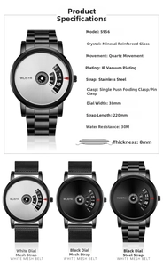 Detailed specs of waterproof quartz men watch with stainless steel band and 38mm dial