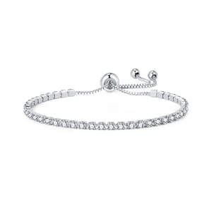 2.5mm round zircon tennis bracelet in silver finish with adjustable snake chain and clasp