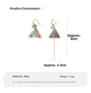 Ethnic style asymmetrical long tassel earrings with blue floral pattern and alloy charms