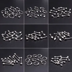 Punk style stainless steel body piercing jewelry set with circular barbells and studs