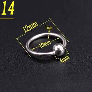Close-up of polished stainless steel captive bead ring with 12mm outer diameter and 4mm bead