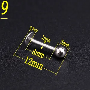 Detailed view of 1mm stainless steel piercing jewelry with precise dimensions shown