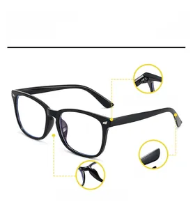 Detail view of anti-blue light glasses showing metal hinges and comfortable nose pads