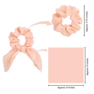 Tabella dettagliata delle taglie dello scrunchie in seta rosa e del nastro da 9 pollici