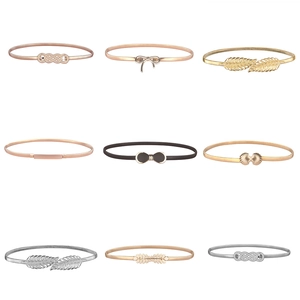 Women Elegant Elastic Metal Waist Belt Thin Stretch Chain Leaf Bow Shell Buckle Decorative Cinch Belt For Dress