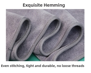 Detail of gray microfiber salon towel showing durable reinforced stitching and soft texture