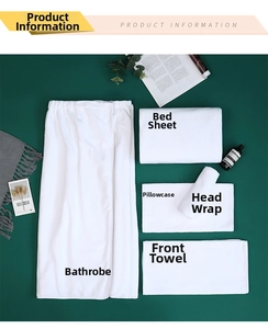 Microfiber 5-piece white spa towel set with bath wrap, headband and bed covers