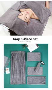 5-piece grey microfiber spa set with headband and towels for beauty salon treatment