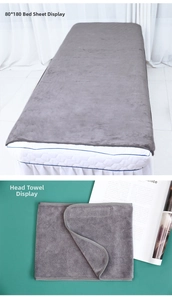 Thick grey microfiber beauty bed towel 80x180cm and matching head wrap set