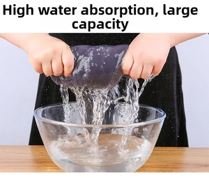 Detail showing strong water absorption of microfiber towel with hands wringing out water