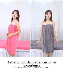 Microfiber wearable bath towel wrap for beauty salons shown in pink and grey colors