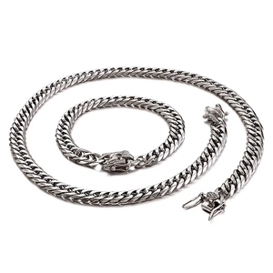 Men Stainless Steel Rhinestone Cuban Link Necklace And Bracelet Hip Hop Heavy High Polished Masculine Streetwear Jewelry