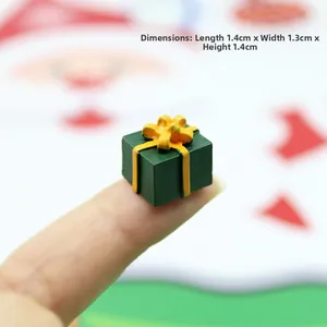 Miniature green Christmas gift box charm with yellow bow, resin DIY accessory 1.4cm size