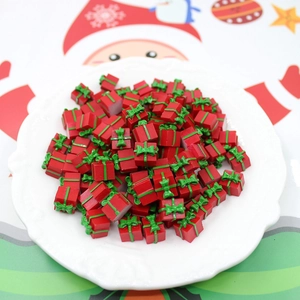 Miniature red Christmas gift box charms with green bows for DIY resin crafts decoration