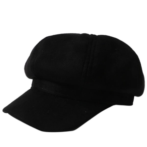 Classic black suede newsboy hat for women with retro octagonal design for autumn and winter
