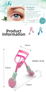 Detailed size parameters of the two-tone eyelash curler with 9.2cm height and 3.6cm width
