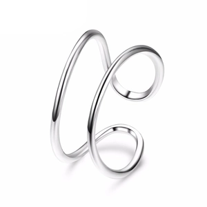 Minimalist double layer silver stainless steel open ring with mirror polished finish