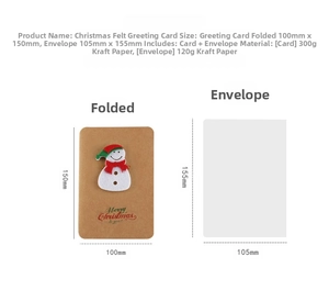 Detailed size specs for Kraft Christmas card with felt snowman and matching envelope