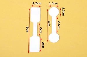 Detailed dimensions of white self-adhesive jewelry price tags and labels for rings