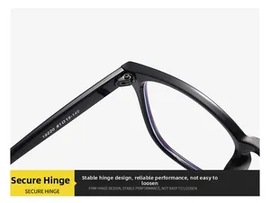 Detail of durable metal hinge and frame parameters on black anti-blue light glasses