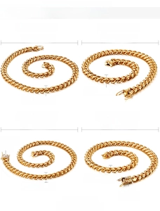 Size chart for stainless steel Cuban link chains showing 10mm and 13mm widths with weights