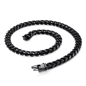 Hip hop black stainless steel Cuban link necklace with iced out rhinestone buckle
