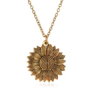 Collier médaillon tournesol vintage avec gravure You Are My Sunshine et fini bronze